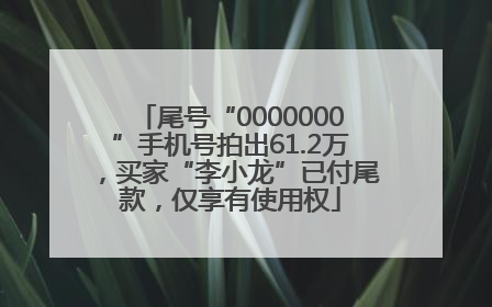 尾号“0000000”手机号拍出61.2万，买家“李小龙”已付尾款，仅享有使用权