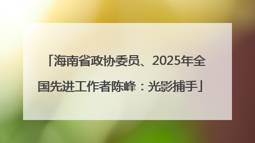 海南省政协委员、2025年全国先进工作者陈峰：光影捕手